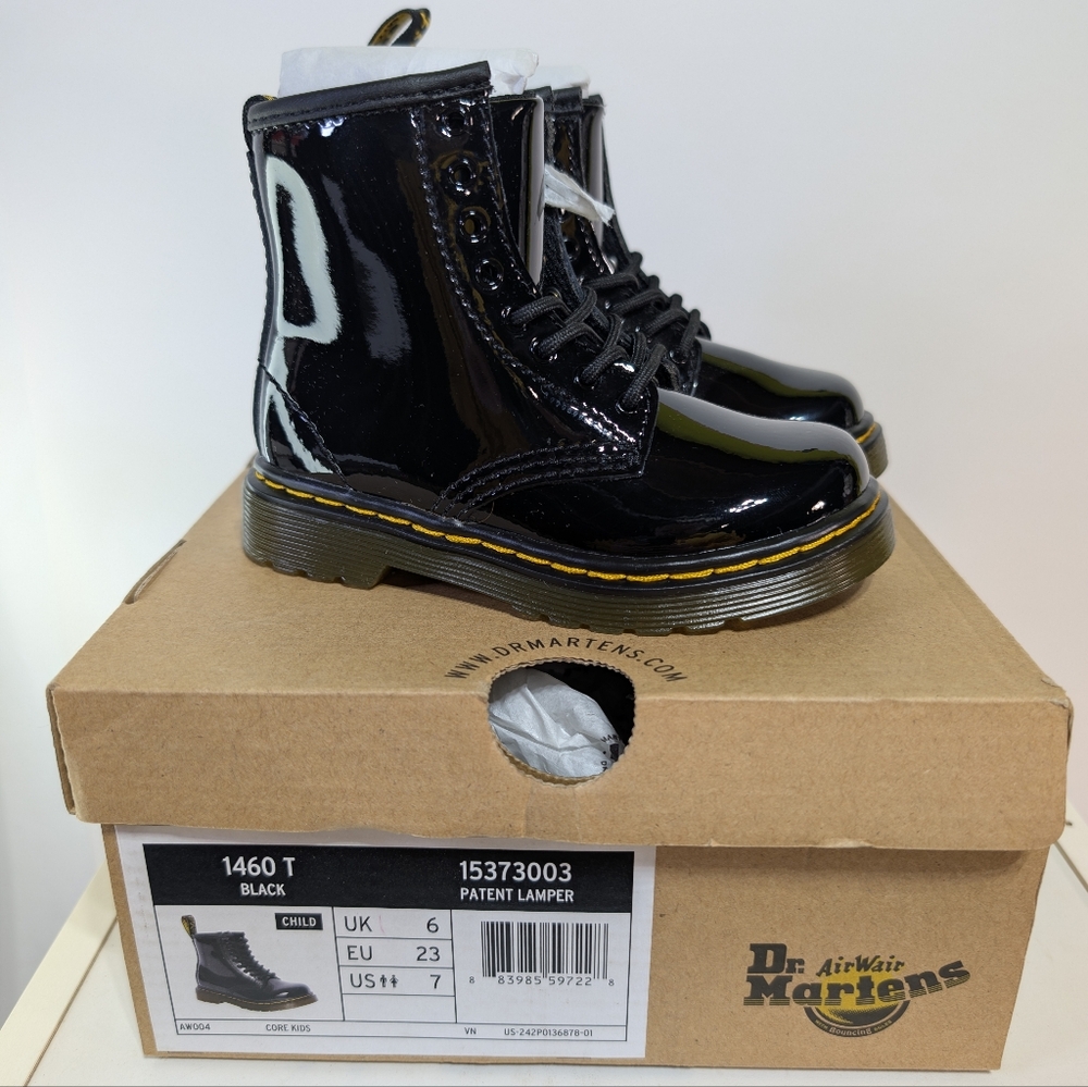 Dr. Martens 1460T Toddler 7 Black Patent Leather Ankle Boots Zipper Closure Docs